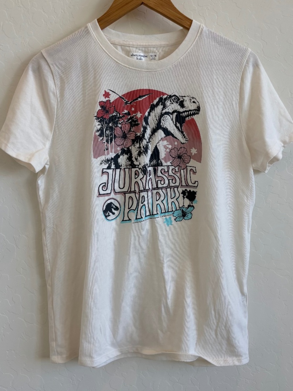 abercrombie kids Jurassic Park T-Rex Tropical Floral Graphic Tee - Size 13/14